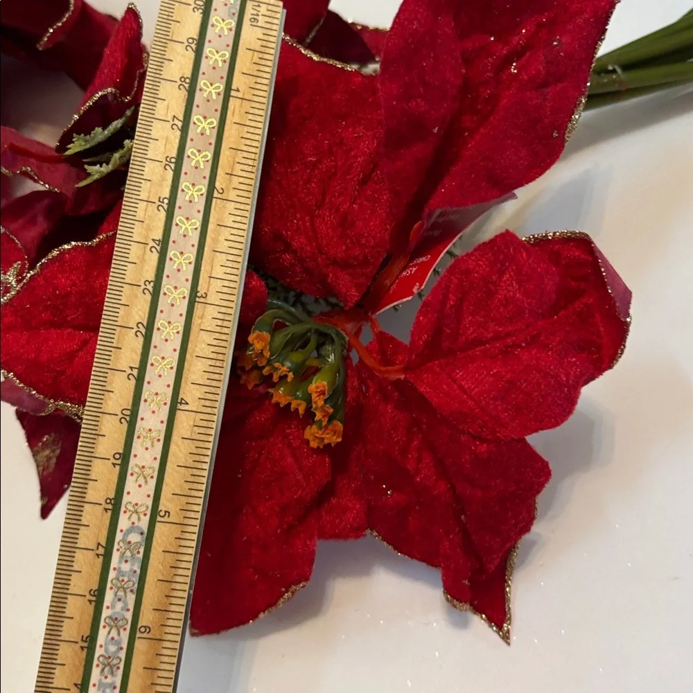 Red Poinsettia Floral Bouquet Set of 7 Red Velvet Gold edge poinsettia bouquets